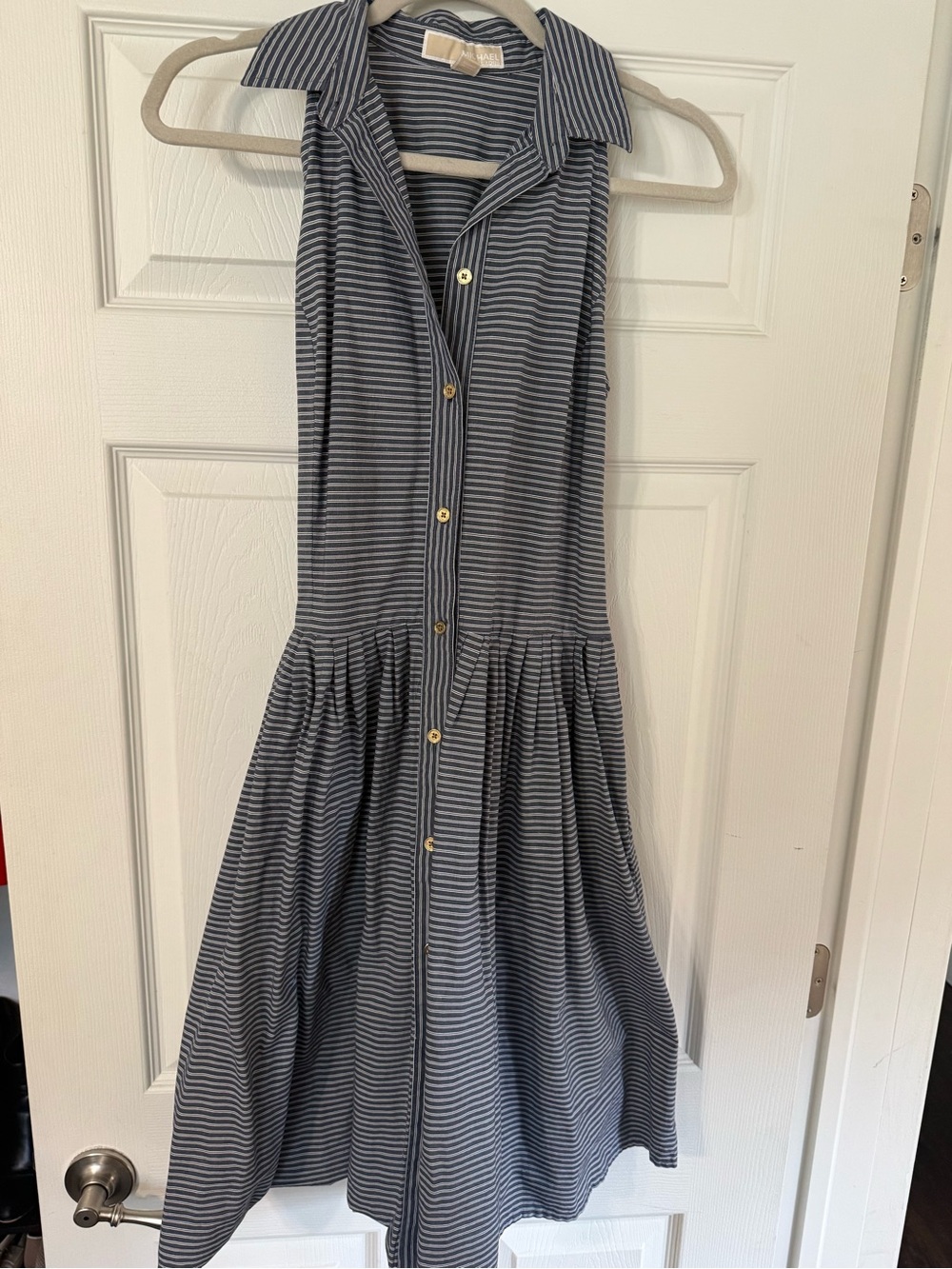 Michael Kors Navy and White Striped Sleeveless Button-Front Dress